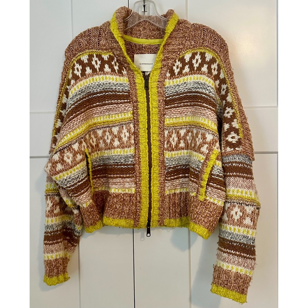 Anthropologie Wander Fair Isle Full Zip Cardigan Sweater Knit Medium